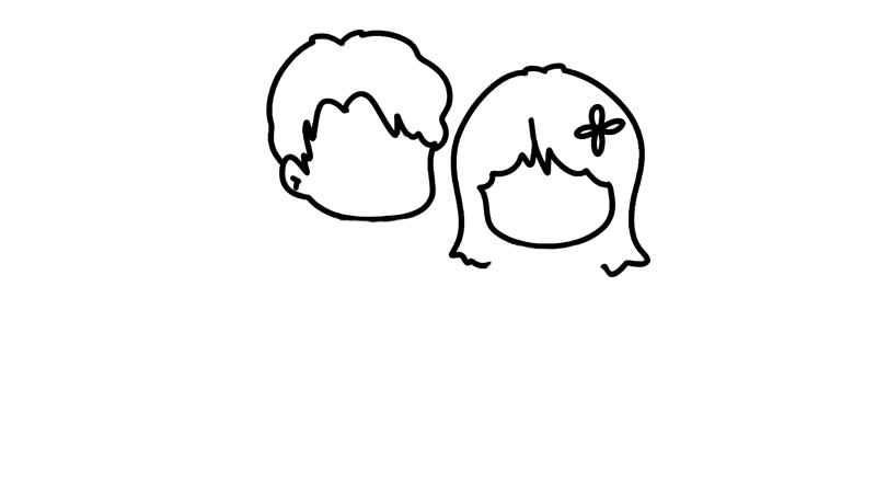 情侣简笔画(画出情侣的头部以及发型轮廓)