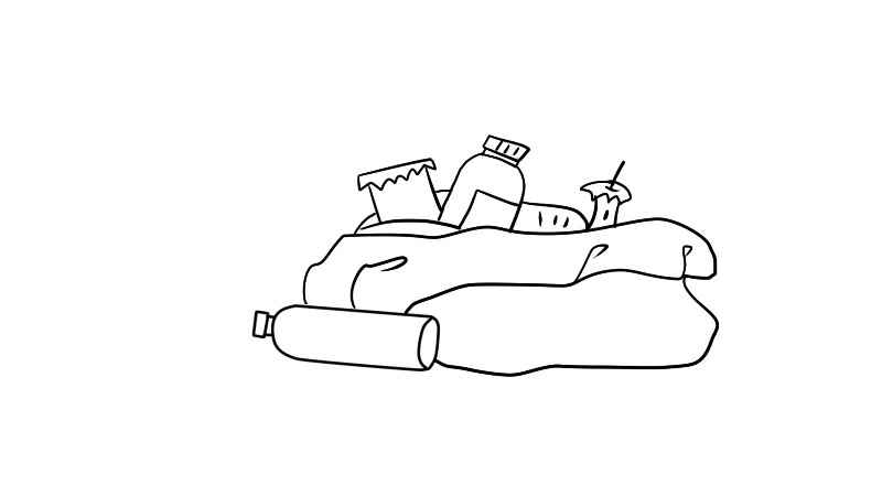 垃圾简笔画怎么画(垃圾袋的旁边描绘一个瓶子的形状)