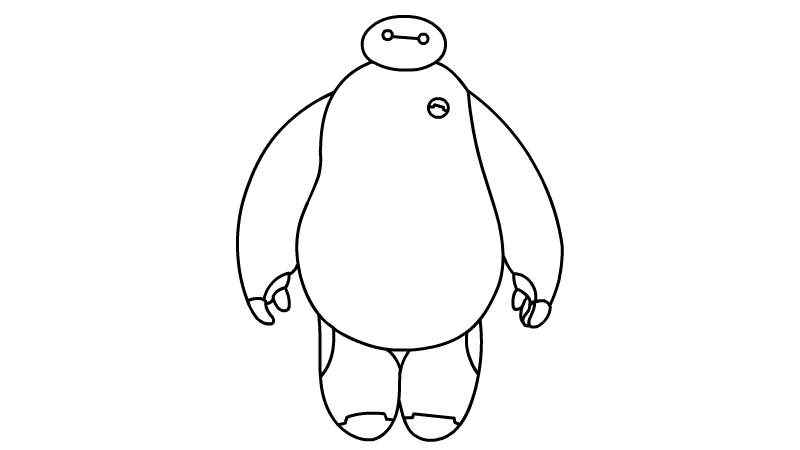 大白简笔画(画出大白的脑袋和胖胖的身体)