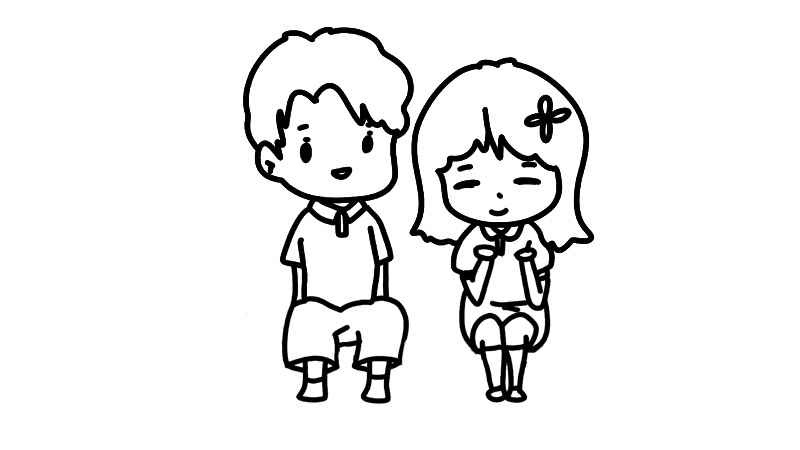 情侣简笔画(画出情侣的头部以及发型轮廓)