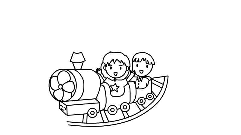 坐过山车简笔画步骤(小朋友上半身体线条画好的颜色就可以了)