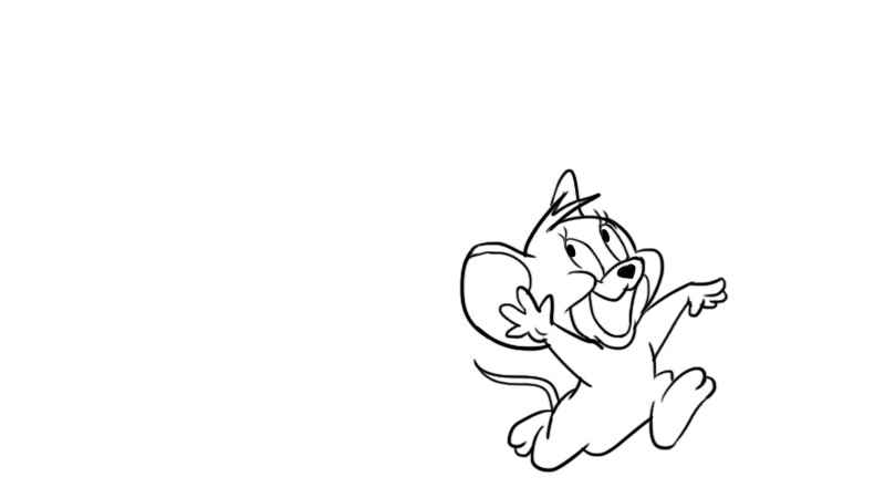 猫和老鼠简笔画(追老鼠的眼睛、嘴巴、耳朵、鼻子、脚、尾巴以及头顶的头发)