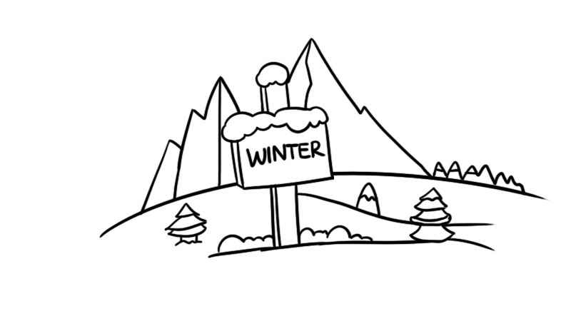 冬天景色主题画简笔画(WINTER画出植物轮廓)