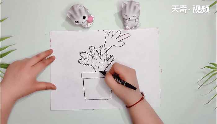 手形添画儿童简笔画(如何画出仙人掌和花盆)