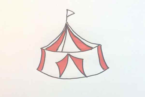 马戏团简笔画(马戏团帐篷的顶部画出来)
