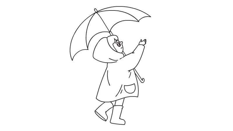 手账本简笔画怎么画(画小女孩的身体线条和雨伞)