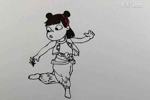 小哪吒简笔画(哪咤的眼圈涂一圈褐色)