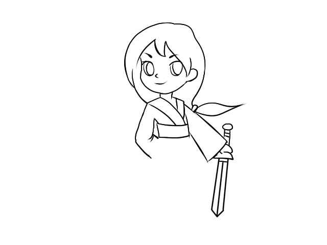 花木兰简笔画(花木兰的头部和长长的头发)