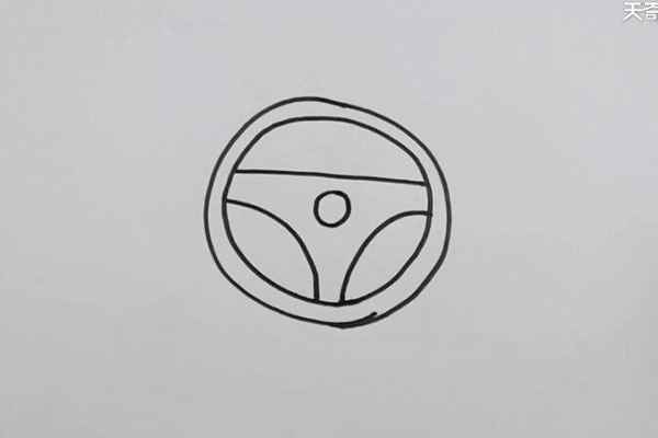 方向盘简笔画(圆圈小圆球涂上褐色就画好了)