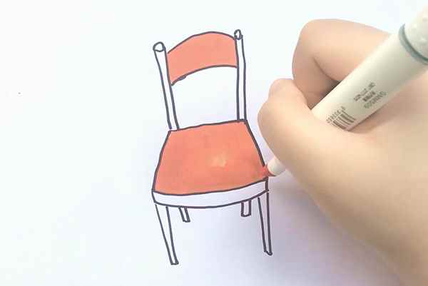 椅子简笔画(橙棕色把椅背架子和椅脚涂满)