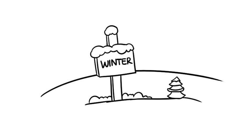 冬天景色主题画简笔画(WINTER画出植物轮廓)