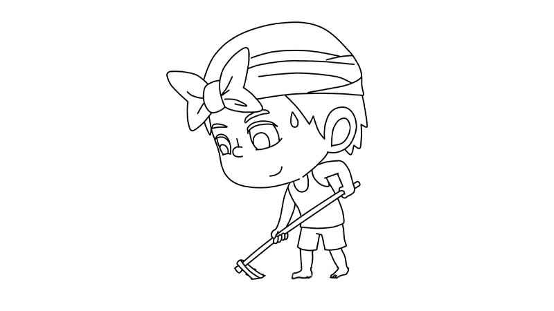 种地简笔画怎么画(画出劳动者的上半身和手拿锄头)