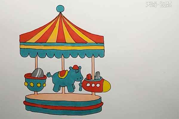 旋转木马简笔画(旋转木马的房顶怎么画)