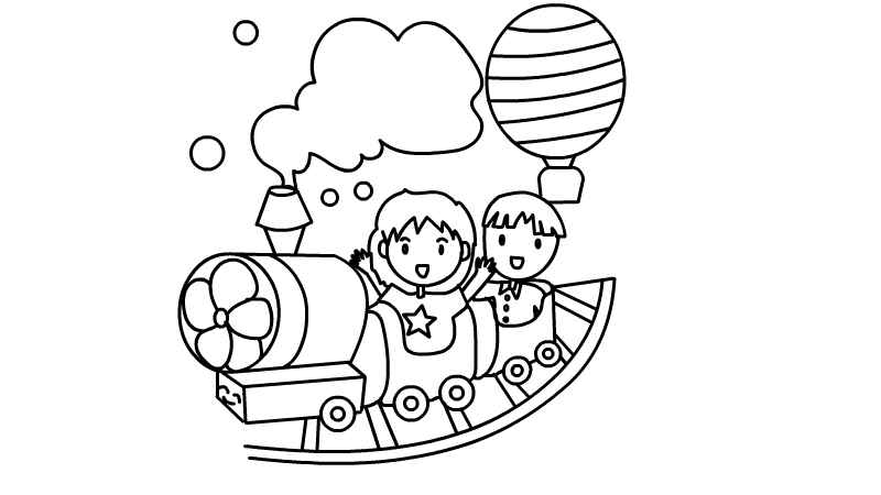 坐过山车简笔画步骤(小朋友上半身体线条画好的颜色就可以了)