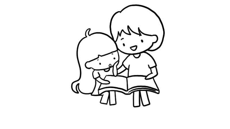 读书简笔画(画出正在看书的妈妈和女儿)