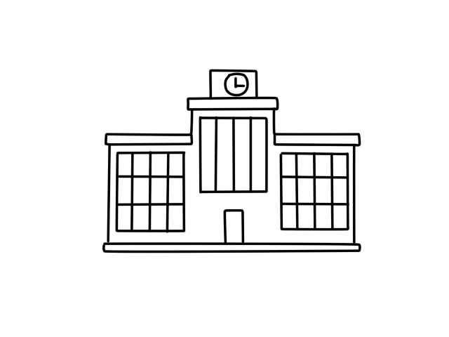 学校简笔画(学校的上半部分线条)