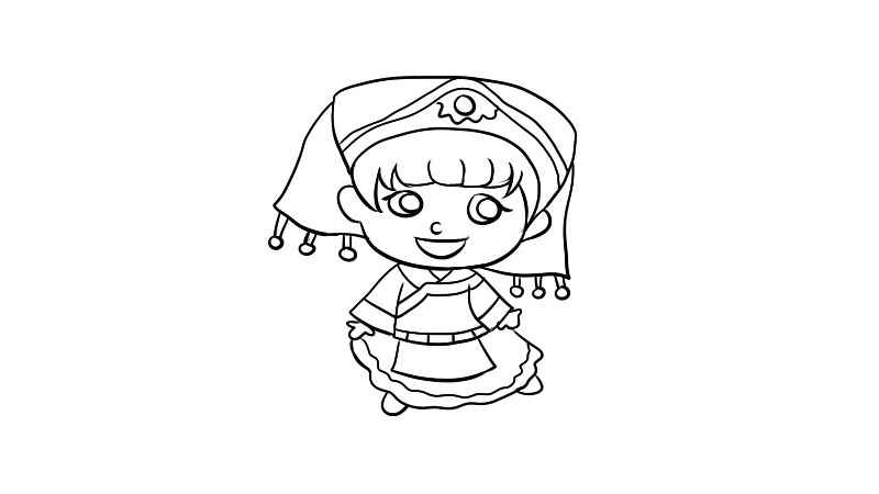 少数民族服饰简笔画画法(画女生的脑袋和头饰有哪些)
