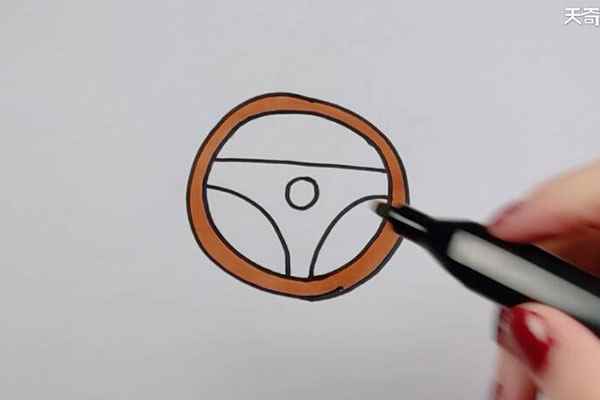 方向盘简笔画(圆圈小圆球涂上褐色就画好了)