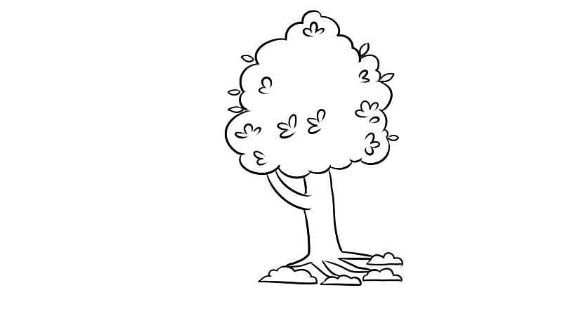 自然公园简笔画画法(大树的树干和树根的画法)
