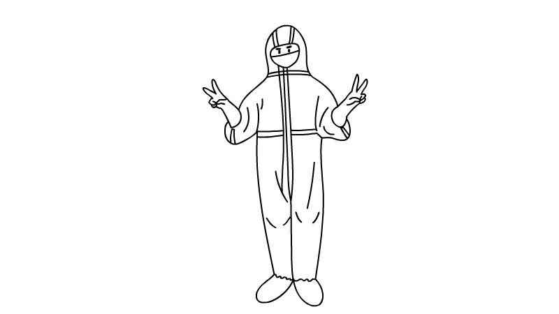 穿防护衣服简笔画(画出一个口罩的人的头部)