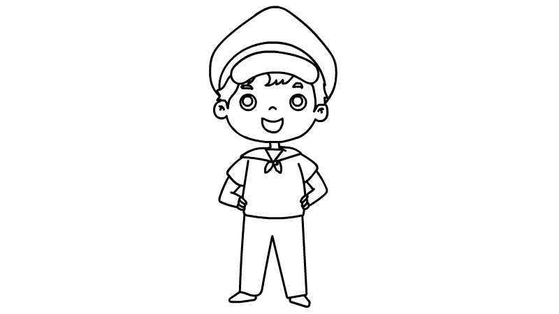 水手服简笔画画法(画水手的脑袋线条和帽子)