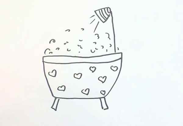 浴缸简笔画(浴缸上的小爱心花纹涂满)