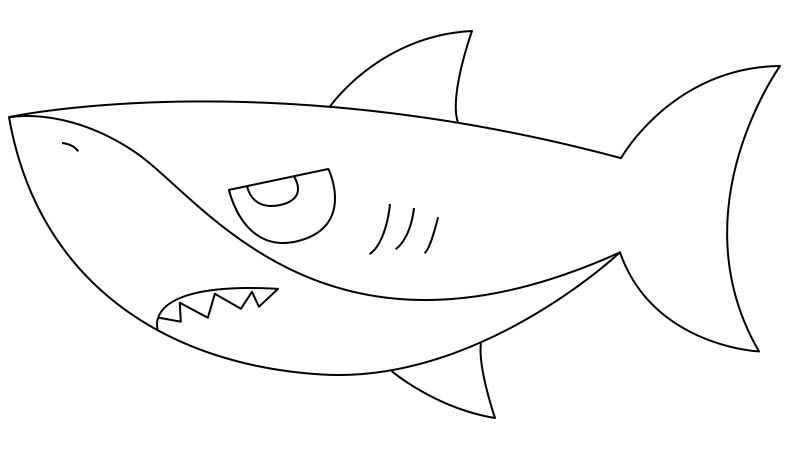 大鲨鱼简笔画(画出大鲨鱼的外形轮廓。)