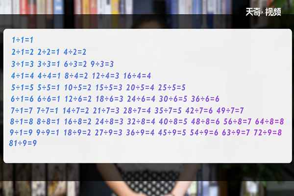 除法口诀表的内容是什么