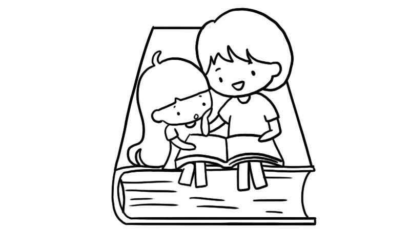 读书简笔画(画出正在看书的妈妈和女儿)