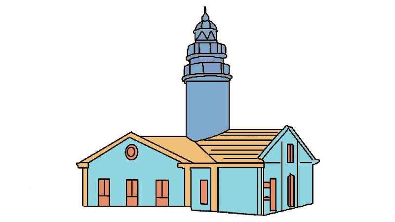 建筑物简笔画(建筑物上半部分的塔尖。)