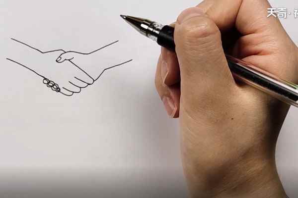 握手简笔画(我们先画出两只手的线条)