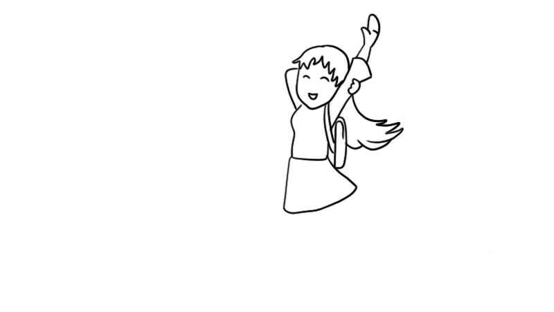 踏青简笔画(画出女孩的头部、发型、双手和身体部分)