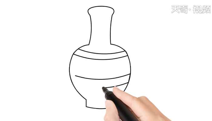 青花瓷简笔画(花瓶腰部画两条弯形的方法)