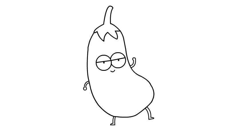 茄子简笔画(给茄子画上眼睛和嘴巴的外形)