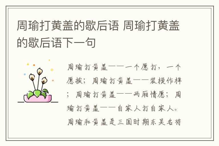 周瑜打黄盖的歇后语下一句_周瑜打黄盖的歇后语(周瑜打黄盖的歇后语)