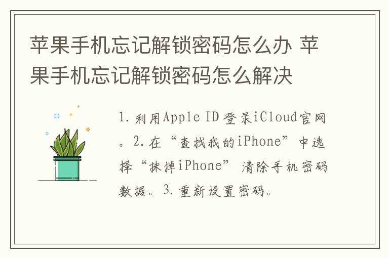 苹果手机忘记解锁密码怎么解决?苹果手机忘记解锁密码怎么办?(苹果手机密码锁忘记了怎么解开)