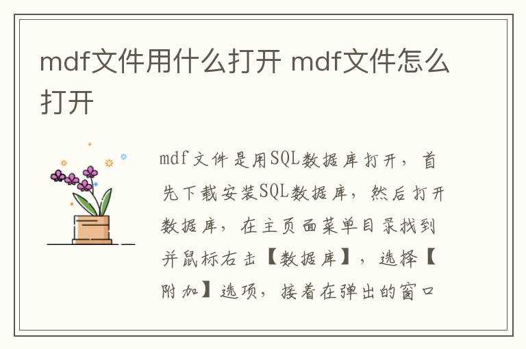 mdf文件怎么打开?mdf文件用什么打开(mdf)