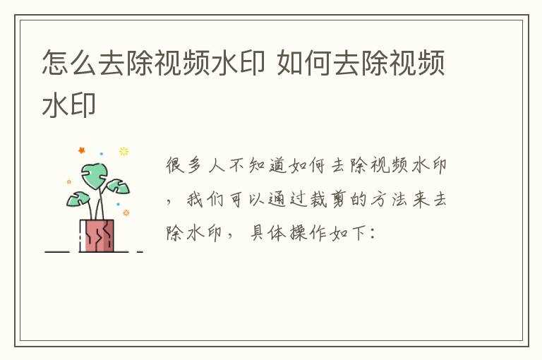 怎么去除视频水印?怎么去除视频水印?(视频怎么去水印)