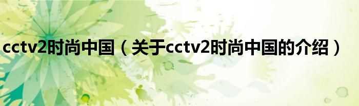 关于cctv2时尚中国的介绍_cctv2时尚中国(cctv2时尚中国)