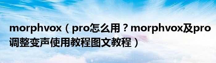 pro怎么用？morphvox及pro调整变声使用教程图文教程_morphvox?(morphvox pro)