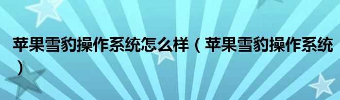 苹果雪豹操作系统_苹果雪豹操作系统怎么样?(苹果雪豹)