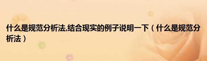 什么是规范分析法_什么是规范分析法_结合现实的例子说明一下?(规范分析法)